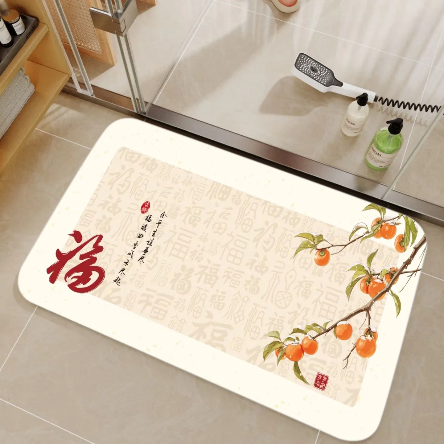 VIKAMA 竹と中国書道をモチーフにした珪藻土製シャワーマ - Bamboo Bath Mat のレビューと価格