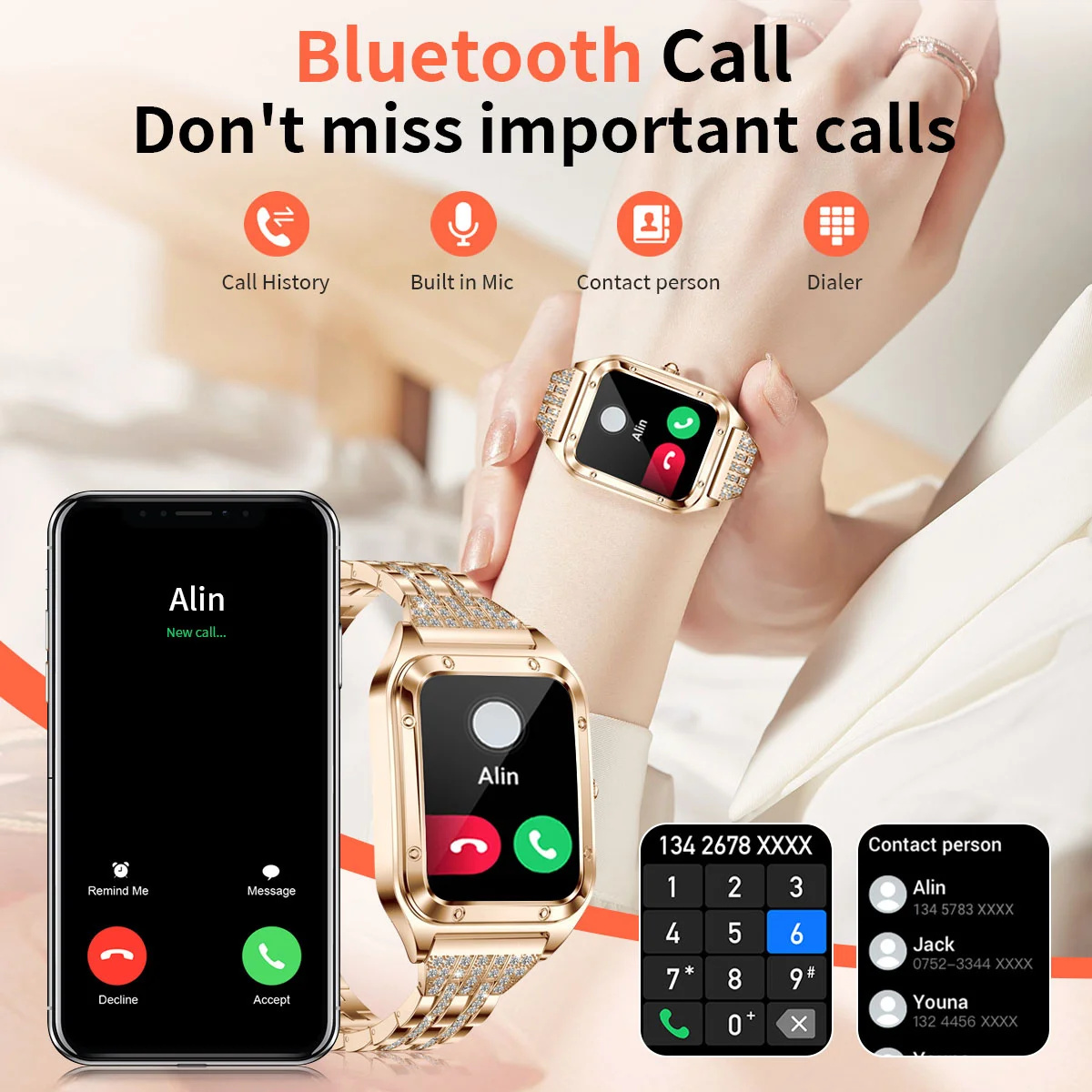 1.57 インチトップ高級スマートウォッチ女性 Blueto - Health Wellness Bracelet のレビューと価格